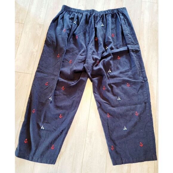 3 Hearts 1X Pants Wide Leg Linen Blend Navy Blue Zip Button Pckts Vintage Crop - Picture 6 of 6